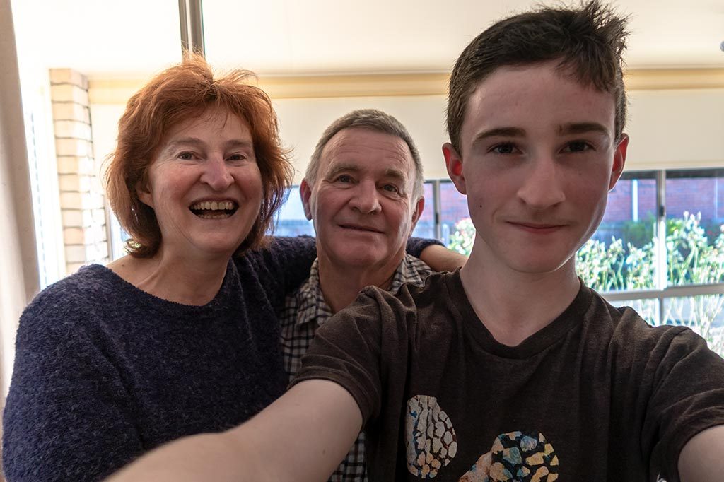 Christine, A selfie image of Graham and teenaged son James