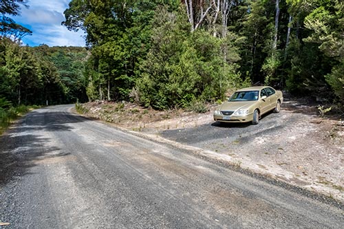 Car parked opposite the walk entrance, Rock-shelf walk, Mount Victoria Tasmania