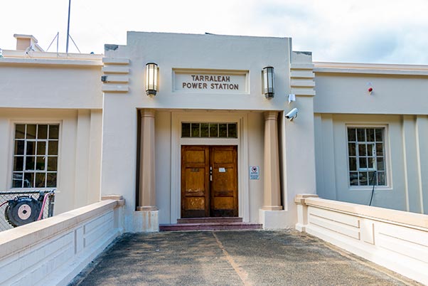 Art Deco entrance to the Tarraleah Power Station in Tasmania