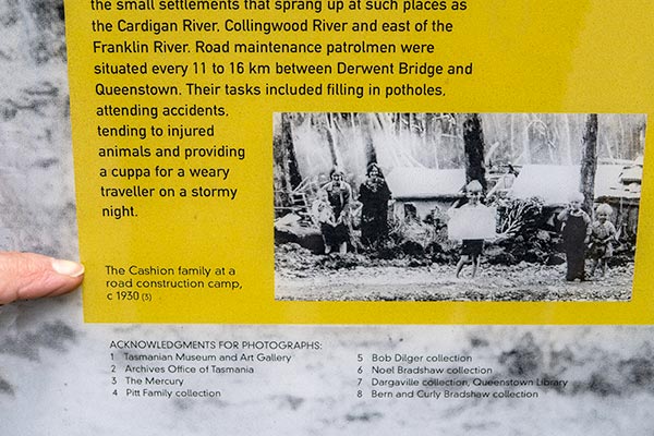 A black and white photo of a Graham's grandparent's family camping on the Lyell Highway circa 1930.