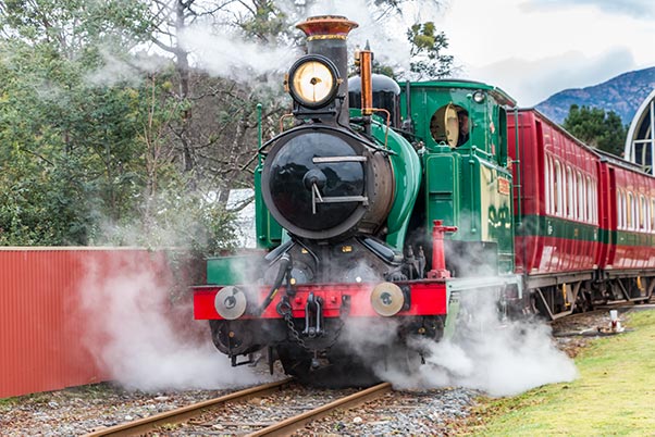 This is the steam train leaving its station in Queenstown in Tasmania