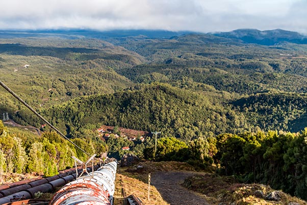View from the top of the penstocks at the Lake Margaret Power Station in Tasmania