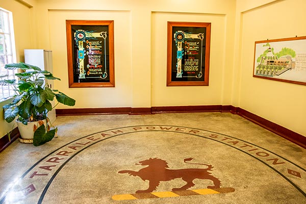 Hydro electic heritage is on display in this entrance lobby to the Tarraleah power station.