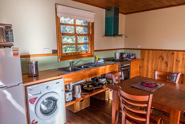 Fully self-catering kitchen in Ah Back studio spa cottage near Derby in Tasmania