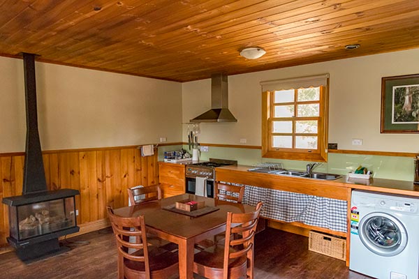 Kitchen in Fon Hock studio spa cottage accommodation near Derby in Tasmania