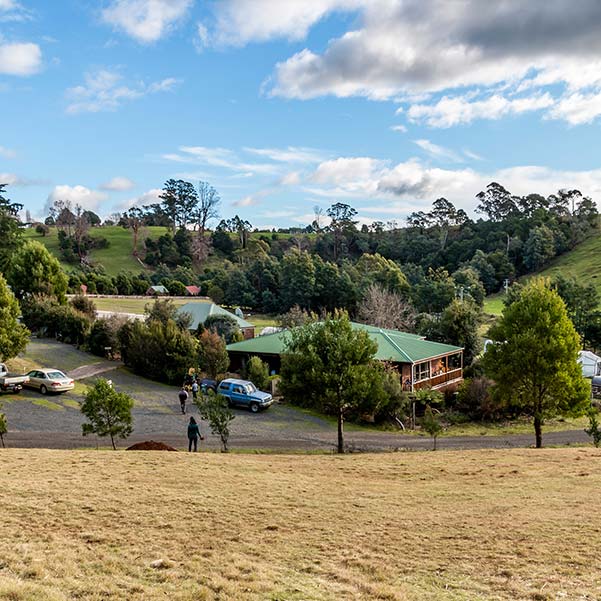 Looking out over the house and Tin Dragon cottages towards the river