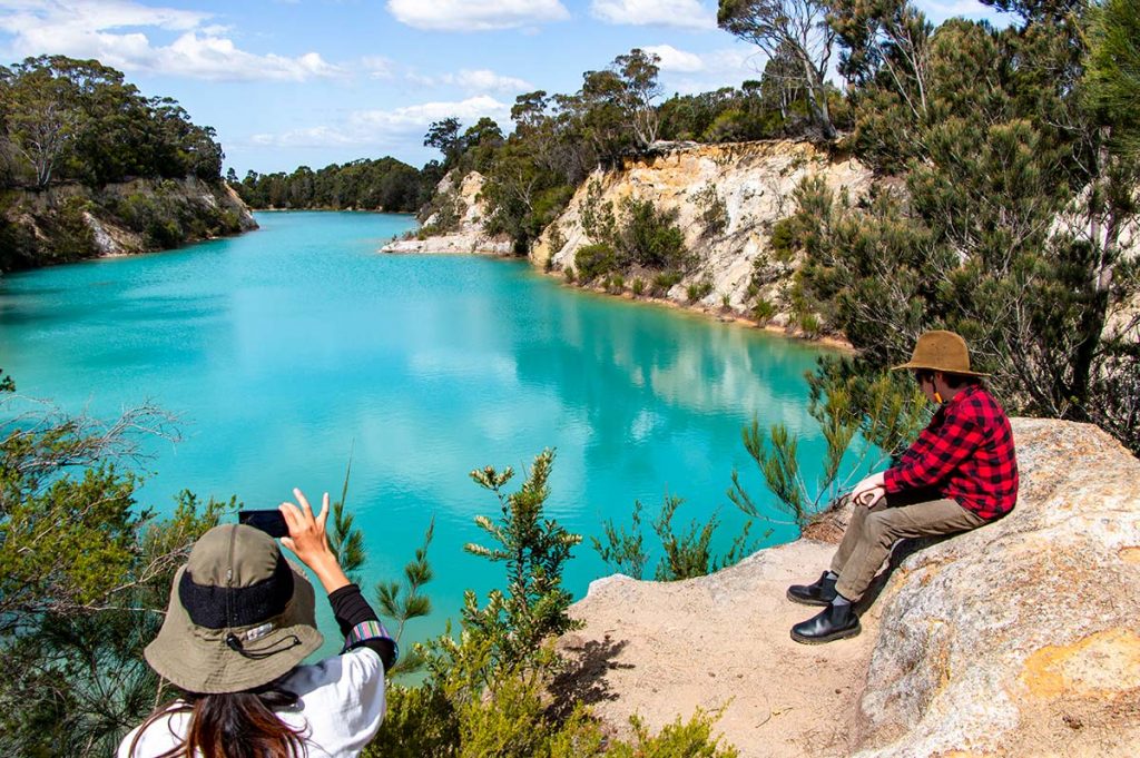 The amazing bright blue Little Blue Lake.