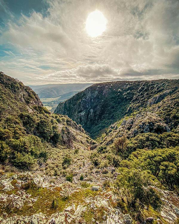 This is a view from the lookout on the Cashs Gorge walk. The view extends through the Gorge and out tom the ocean.