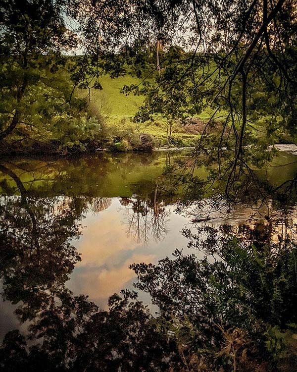The sky reflected in the Ringarooma River at sunset, Branxholm - Tasmania road trip