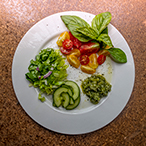 Salad featuring tomatillo salsa verde