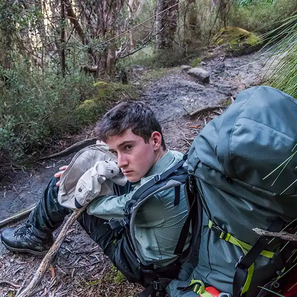 James sitting on the side of the Innes track.