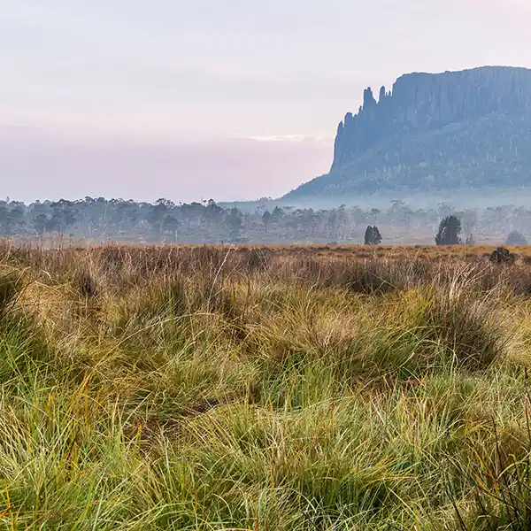 Sunset over the button plains with Mount Pelion in the background.