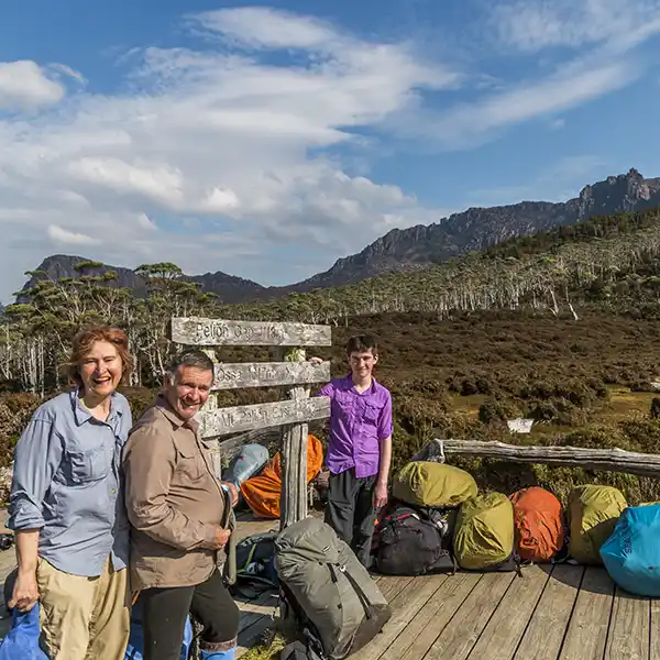 Christine, Graham and James standing next to the Pelion Gap sign.