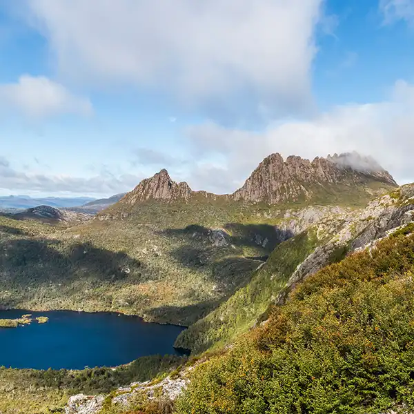 Looking down from Marion's Lookout on Dove Lake, with Cradle Mountain in the background.