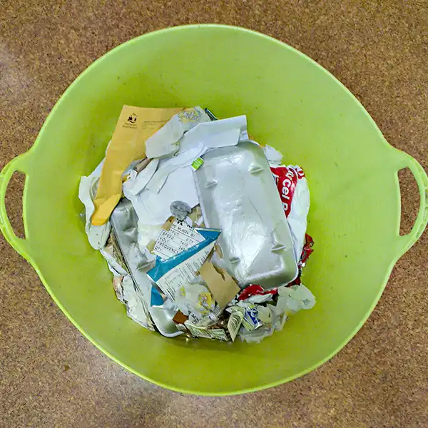 A green bin has much less waste in it after the recycleable items are rmoved