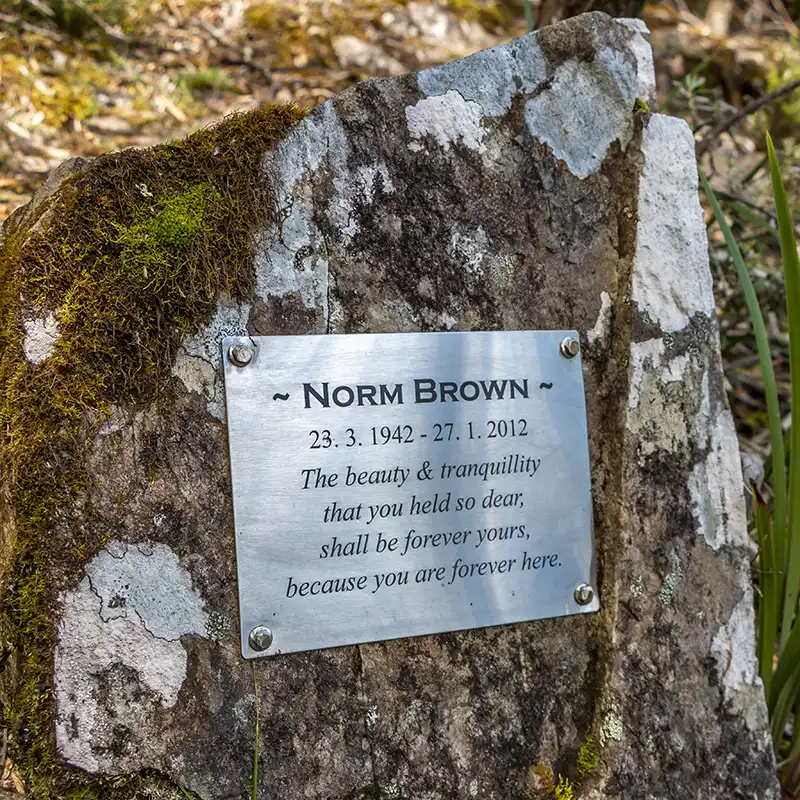 Norm Brown memorial at Ralphs Falls in North East Tasmania